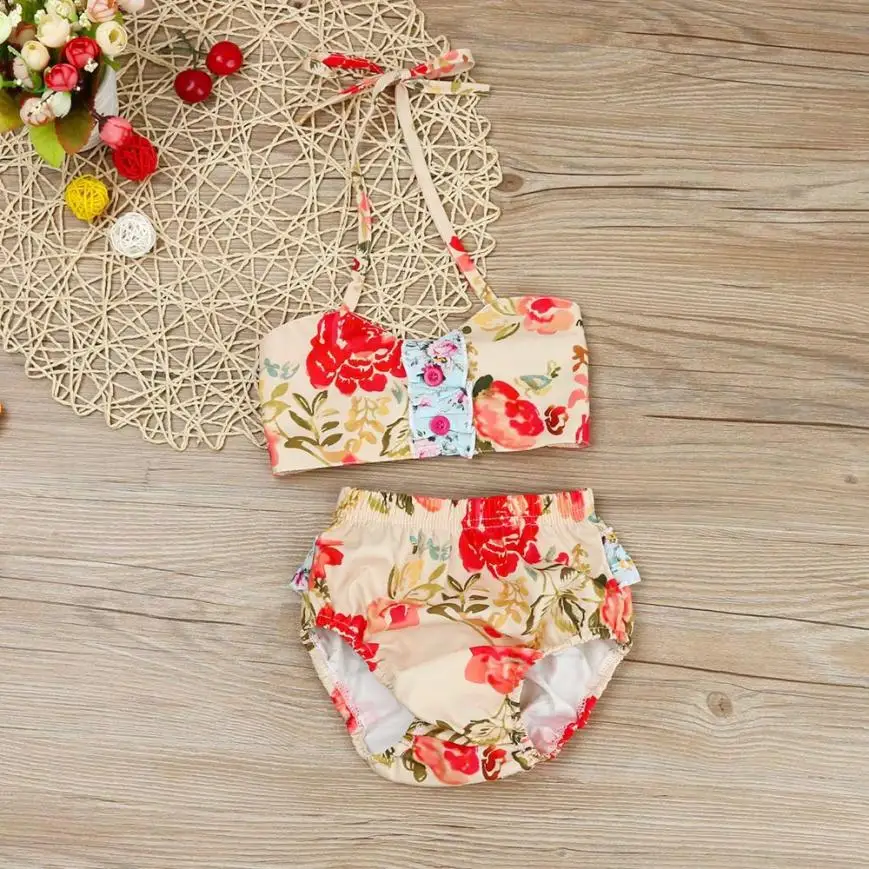 

Fashion 2PCS Kids Baby Girls Tankini Bikini Set Swimwear Swimsuit Bathing Suit Beachwear baby clothes Floral pattern July26