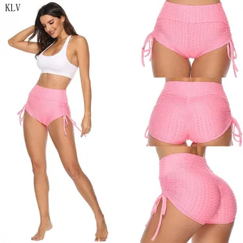 

2020 Womens Sports Casual Fitness Shorts High Waist Sexy Ruched Butt Lifting Hot Side Ruched Drawstring Workout Skinny Trouser