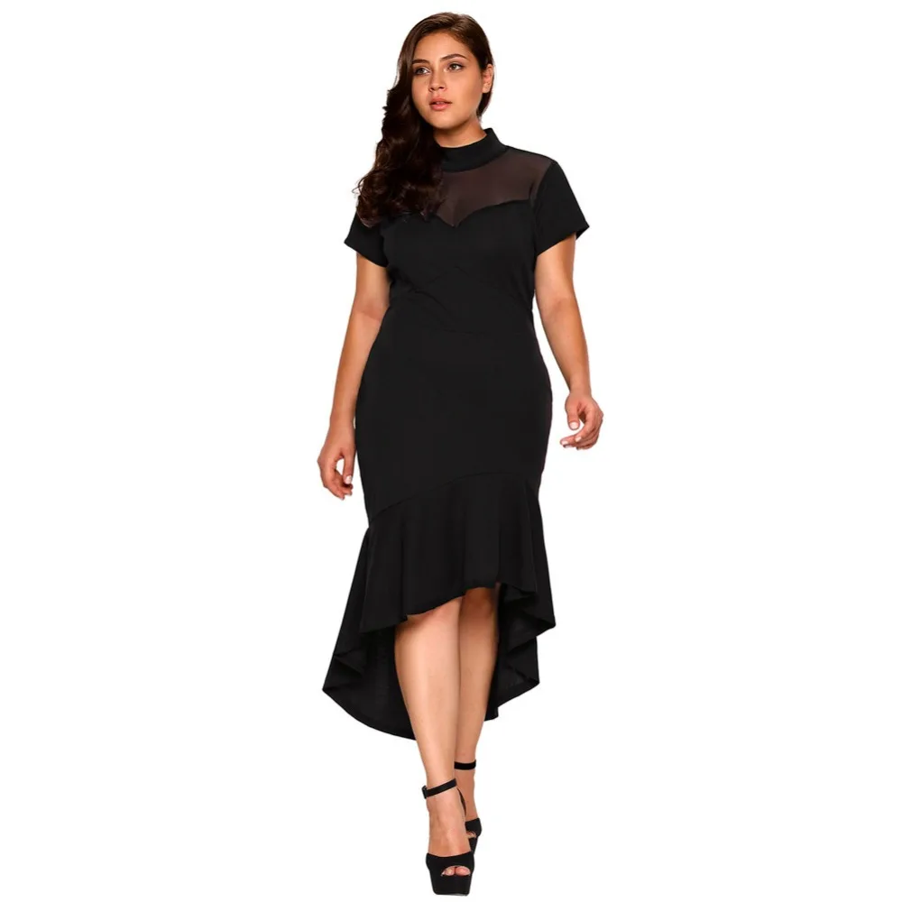 Elegant Turtleneck Short Sleeve Plus Size Asymmetric Formal Occasion ...