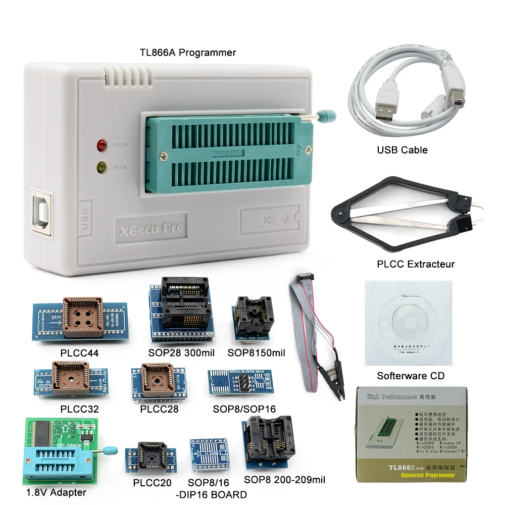 100% Оригинальный Minipro TL866ii Plus TL866A TL866CS + 12 адаптеров EEPROM Универсальный Bios USB