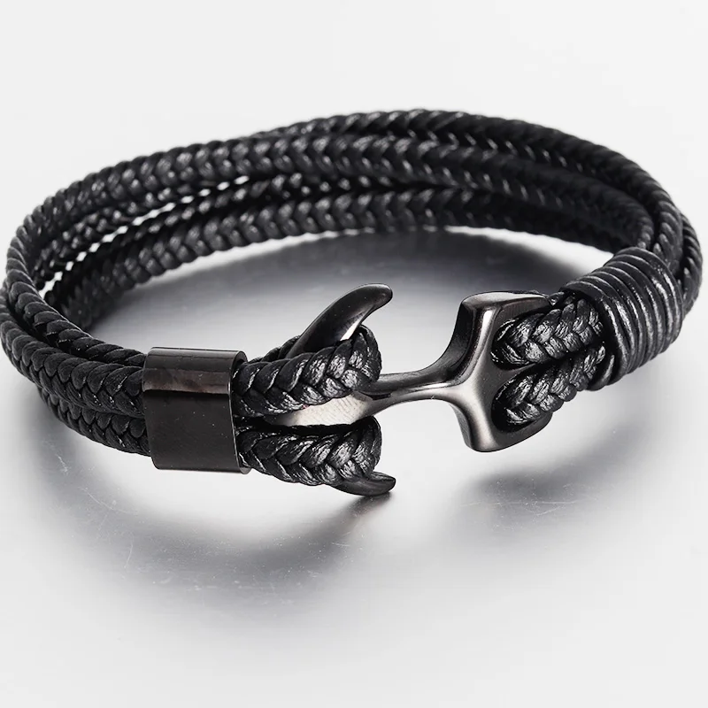 Модный качественный черный браслет с якорем, очаровательные многослойные кожаные браслеты "Дружба" для женщин и мужчин, ювелирные изделия, подарок