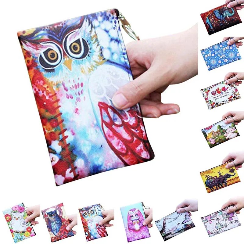

Fashion Women Coin Purse PU Leather Clutch Bag Cartoon Animals Elephant Owl Giraffes Deer Graffiti Lady Girl Wallet LT88