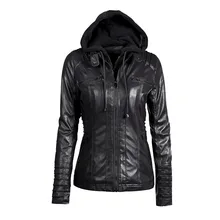 Boutique de FGG Искусственная кожа Для женщин модные мотоциклетные Черная курточка с капюшоном Slim Fit женская верхняя одежда Кожаные куртки и Пальто для будущих мам