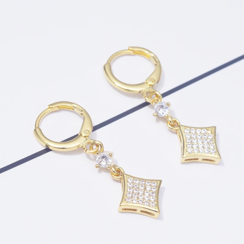 

Earings Square Earring 2019 korean Elegant statement Dangle Drop Earrings for Women Rhinestone Crystal CZ Gold Filled Jewelry