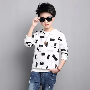 2019 Trendy O-neck Tops for Boys Cotton T-shirts Children Spring&Autumn Kids Casual Clothes Big Size Infant Fall Clothing 5-16Y 5