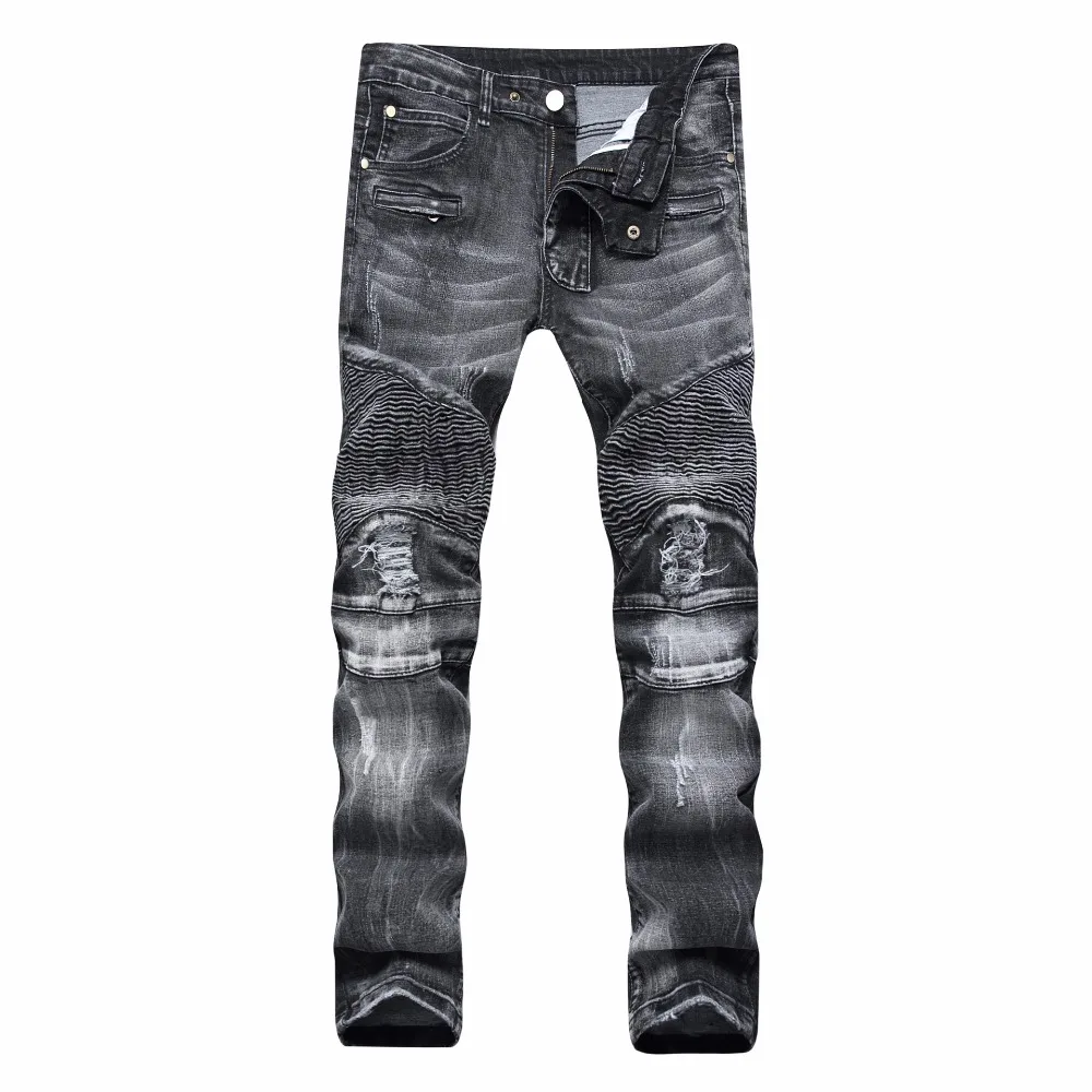 Newsosoo Ripped Black Men S Jeans Fashion Holes Men S Jeans Clothing Casual Straight Teenage Jeans 