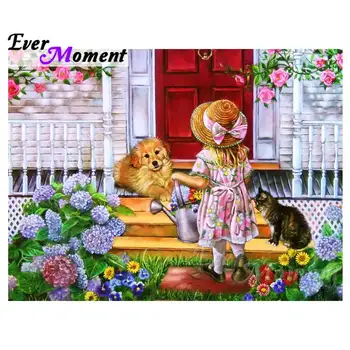 

Ever Moment DIY Diamond Painting Cross Stitch Girl and Dog Mosaic Full Square Drills Rhinestone Artwork Home Decoration ASF1195