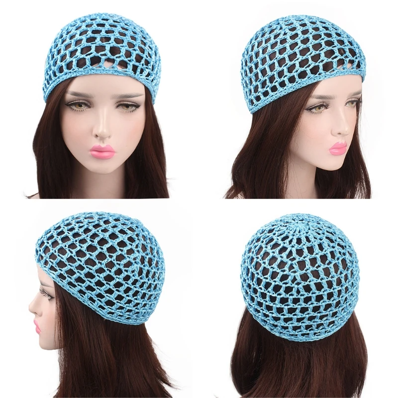 Womens Mesh Hair Net Crochet Cap Solid Color Snood Sleeping Night Cover