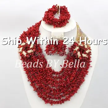 

Beautiful Coral/Crystal Beads Jewelry Set African Wedding Necklace Bracelet Set Bridesmaid Jewelry set Free Shipping ABC496