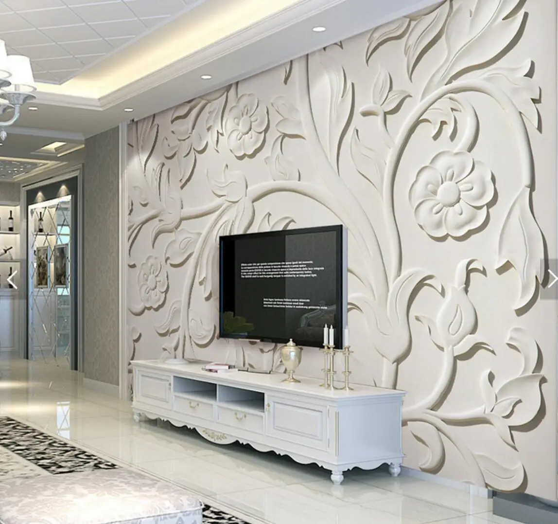 Large Embossed 3D Flower Printing Wallpapers for Living Room Bedroom