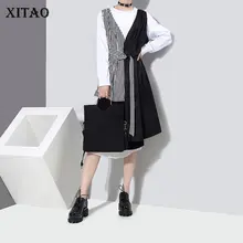 XITAO Асимметричная полосатая повязка, футболка, летняя корейская мода, ложные два предмета, пуловер в стиле пэчворк, женский ZLL2695