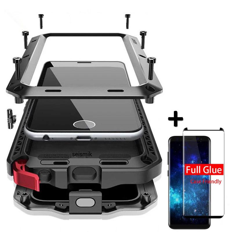 

5D Curved Full Glue Adhesive+Protective Luxury doom Armor Case Metal Shockproof Cover For Samsung S8 S8Plus S9 S9Plus Note 8