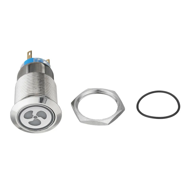 

1PC 19mm 12V LED Stainless Steel Metal Self Lock Fan Push Button Switch Panel On-off Switch For Car Lorry Boat