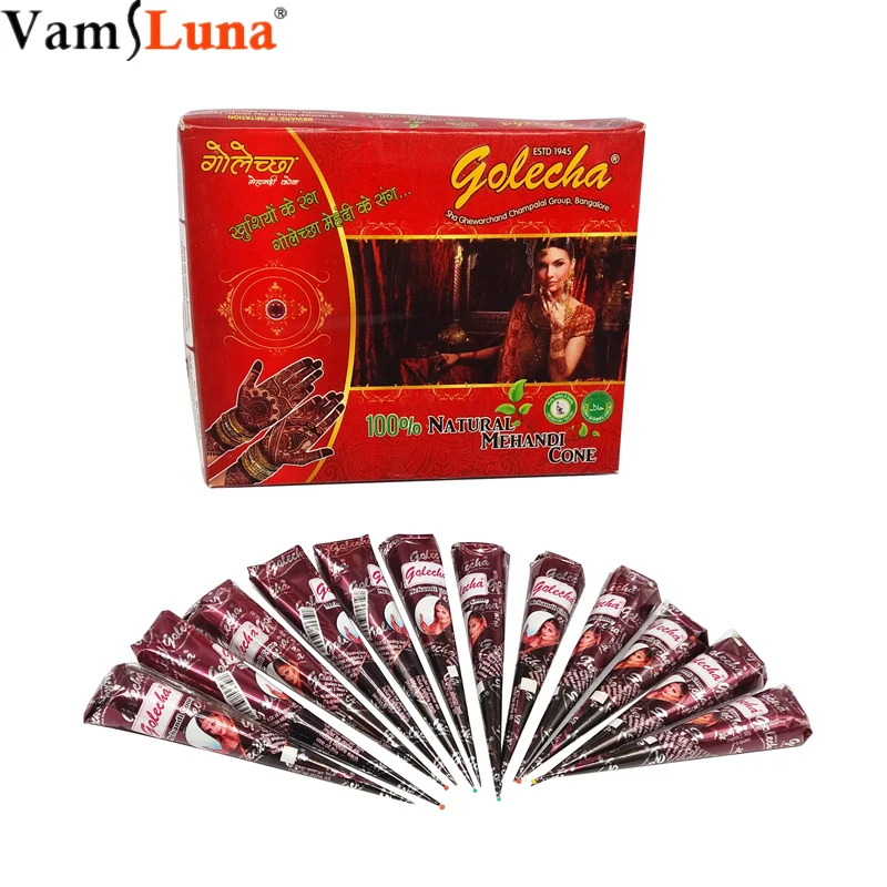 12 قطعة الطبيعي Kaveri براون الحناء المخاريط المؤقتة الوشم الجسم الفن الحبر 25 gms-الهند Mehendi الحبر الجسم الفن اللوحة