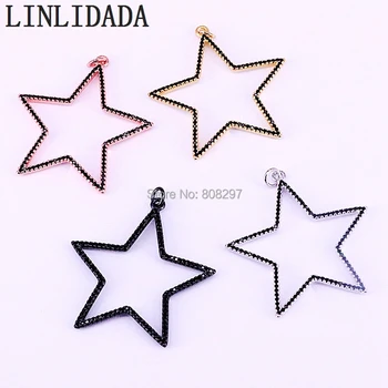 

10Pcs Mix Color micro pave Black cz hollow star pendant for women, Lucky Star zirconia Charm Pendants