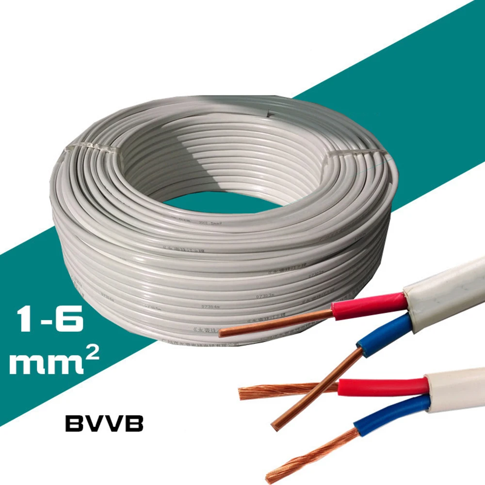 

SINCELIAN BVVB 2Meters Electric Wire Sheath Wire 2.5mm Square 2Core Bright White Hard Sheath Jacket Parallel Power Cable