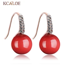 Grandes de Color Rojo Pendientes Rojos Joyería Fina Pendientes Plateados Oro Verdadero Pendientes de Coral Rojo de Las Mujeres de Lujo CZ Pendiente de piedra Grande