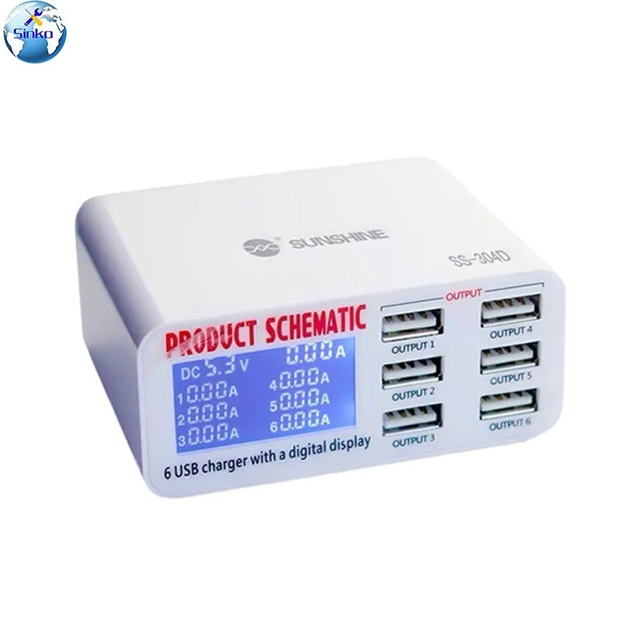 

Sunshine SS-304D 6 USB Charger Intercalation Universal Mobile Phone Charger 5V2A Multi Function Display Fast Charge