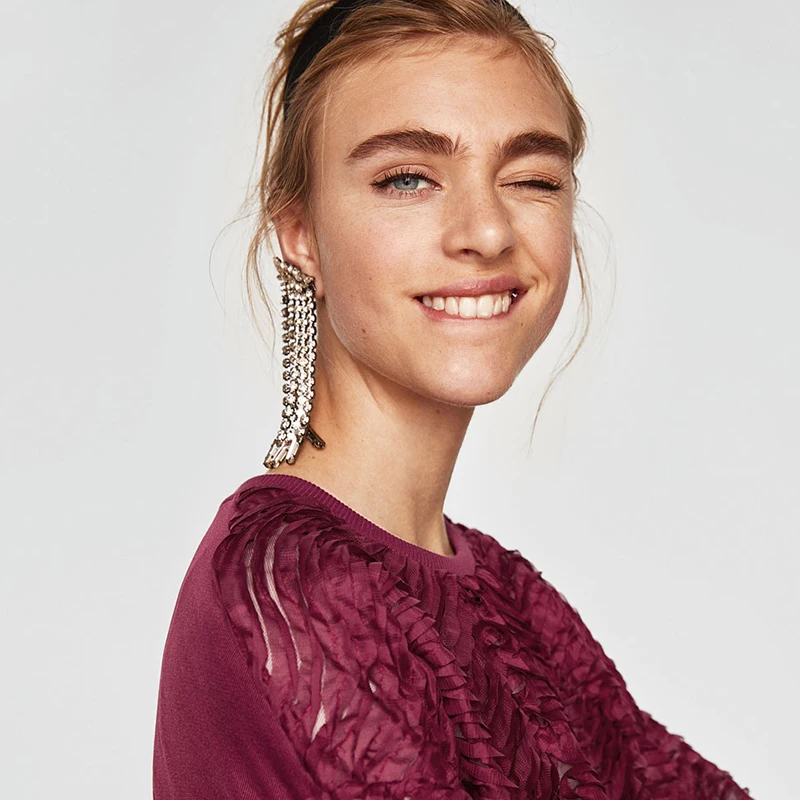 

Vedawas Brand Long Crystal Tassel Earring For Women Jewelry Fashion Fringe Drop Earrings Female Asymmetry Pendientes xg815