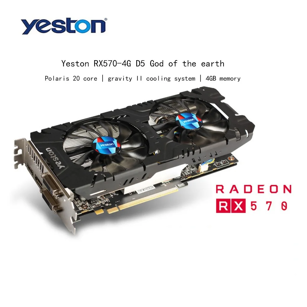 

Yeston Radeon RX570 4G GDDR5 Graphics Card 256bit 2048 Units 1244MHz Core Clock Dual Silent Temperature Control Fans for gaming