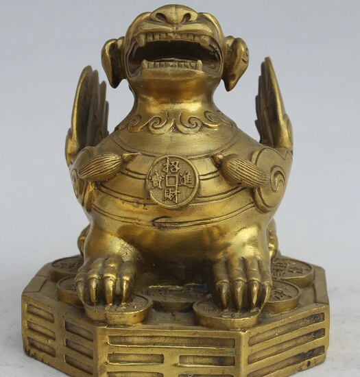 

6" Chinese Brass FengShui PiXiu Unicorn Fly Beast Wealth Money YuanBao Statue S0705