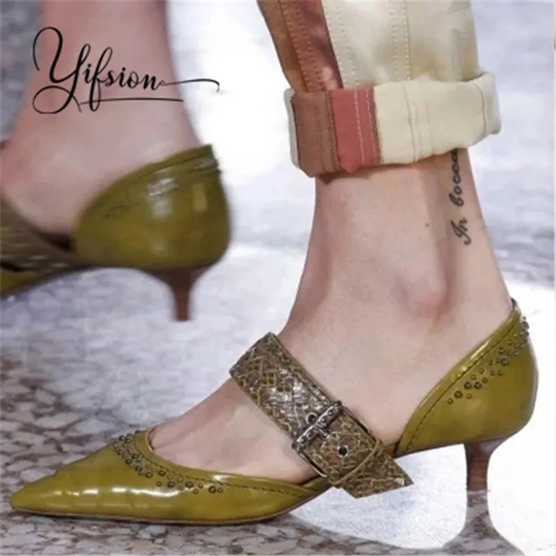 

OLOME New Spring Summer Patent Leather Pumps Women Shoes Pointed Toe Buckle Strap Thin Mid Heel Ladies Pumps Party Shoes Woman