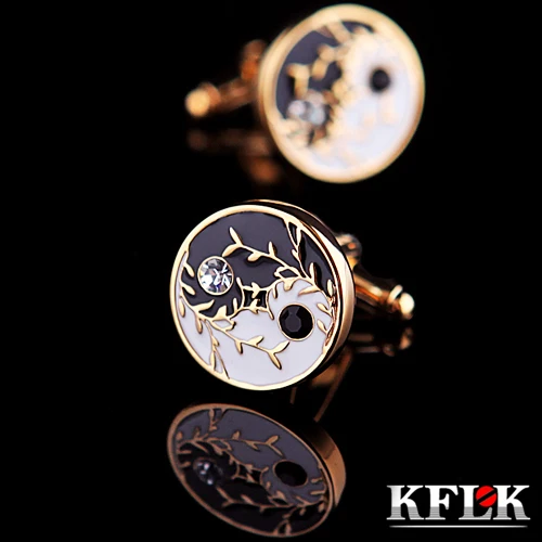 

KFLK 2019 Luxury shirt cufflink men's Brand cuff button Crystal cuff link Gold High Quality Chinese Culture abotoadura Jewelry