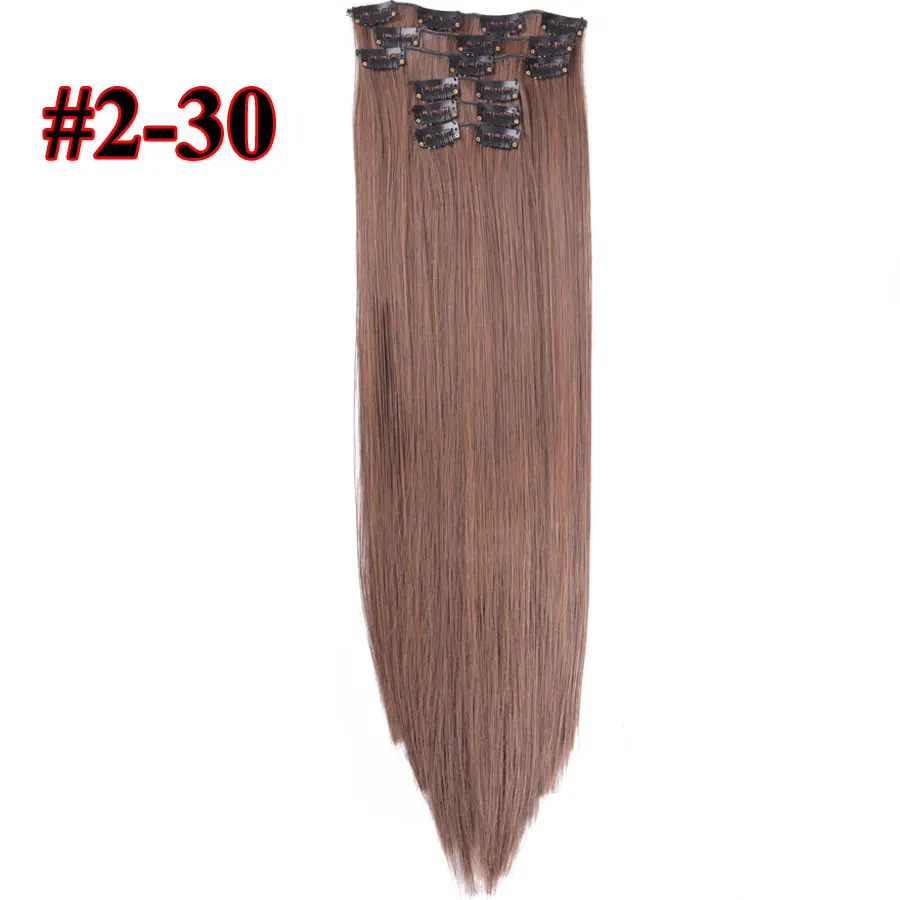 Leeons 16 цветов 16 клипс длинные прямые синтетические волосы для наращивания на клипсах из высокотемпературного волокна черные коричневые шиньоны - Цвет: 2-30