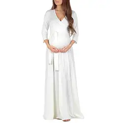 Женское платье для беременных с v-образным вырезом и длинными рукавами, Однотонный сарафан для беременных, moda gestante sukienka