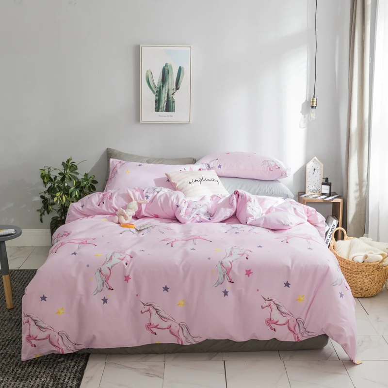 

100%cotton unicorn bedding set queen king size fitted bed sheet set duvet cover beddingsets bed cover pillowcase