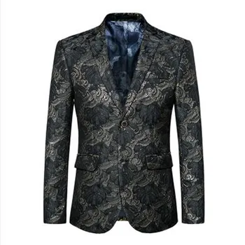 

2019 Fashion Printed Men Casual Blazer Slim Fit Male Blazer Jacket Brand M-5XL Hip Hop Stage Costumes For Singers AR888