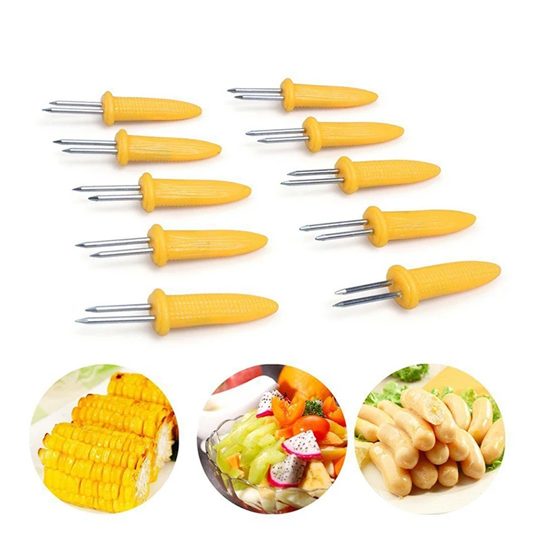

10 Pcs/Set Barbecue Corn Holders Fork BBQ Plastic Corn Holders With Stainless Steel Needle Kitchen Tools Gadgets 6*1.5cm