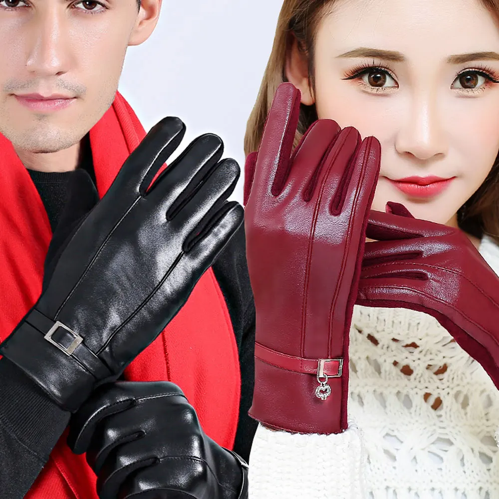 

1Pair Fashion Touch Screen Winter Gloves Warm Elastic PU Leather Gloves Windproof in Cold Weather Lightweight For Women Men