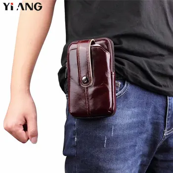 

YIANG New Men's Soft Genuine Leather Waist Packs Mobile Phone Bags Pouch Travel Male Bags Fanny Pack keys money bags 6.3 inch