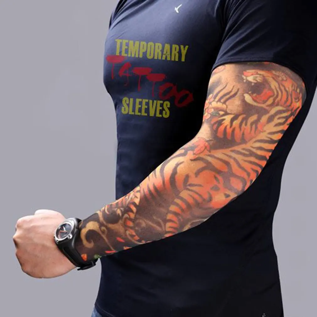 1pc Elastic Men Fake Tattoo Sleeve Arm Cool Multi Colors Stockings Temporary Tatoo Skins Sun Protective 2018 New Hot