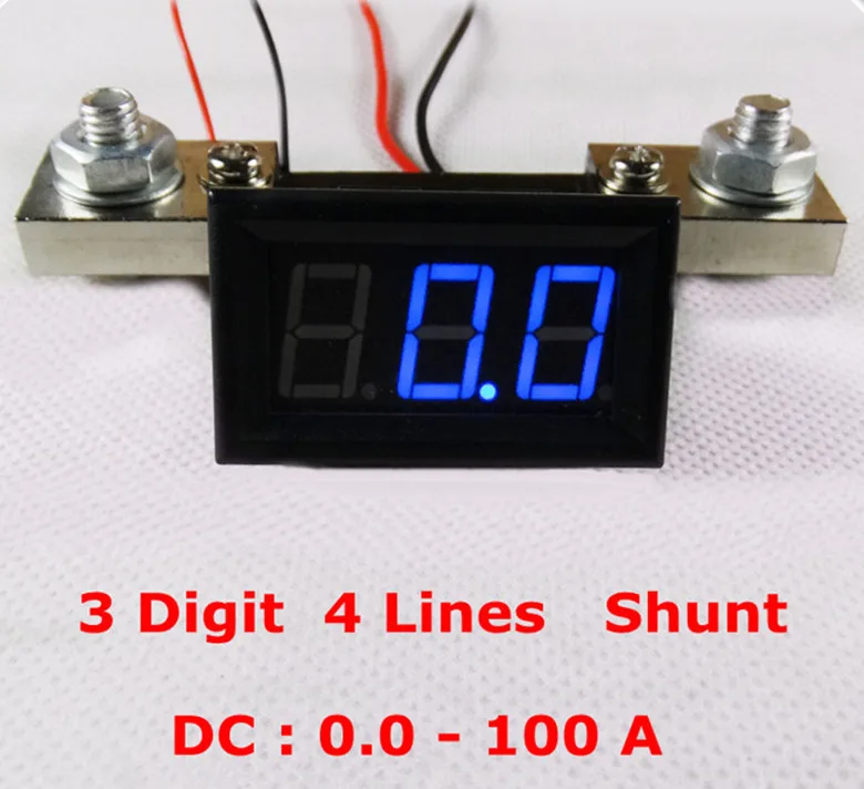 RD 0,5" Цифровой амперметр dc 0-100A четыре провода 3 цифры тока ампер Панель метр с шунтом светодиодный дисплей цвет 3 шт./лот]