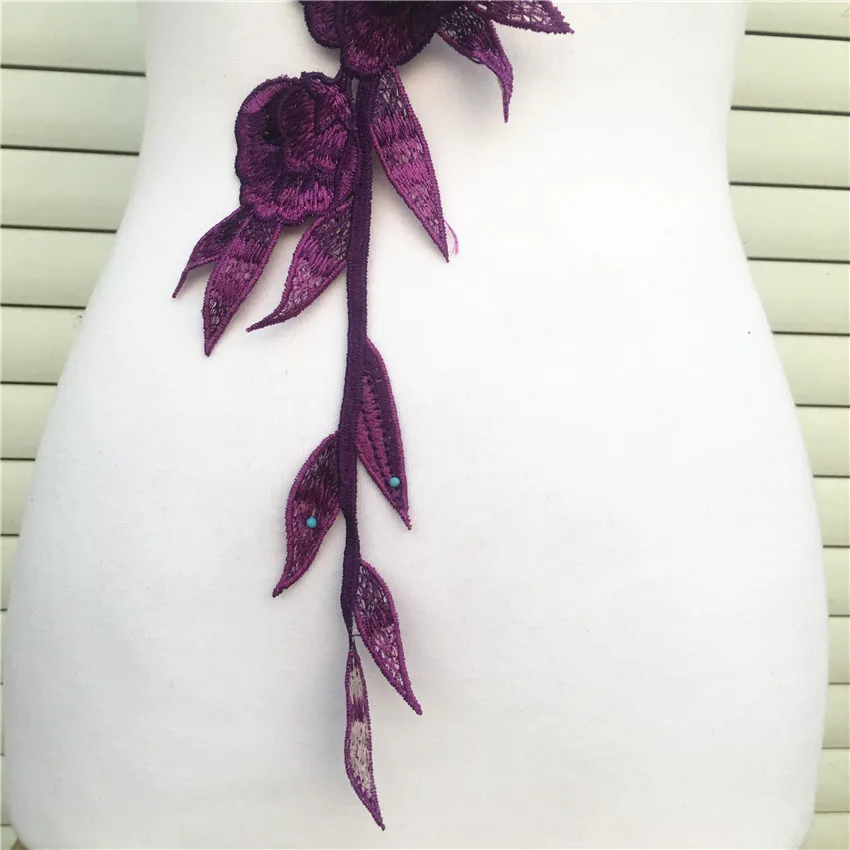 1 шт. фиолетовая Роза цветочная вышитая аппликация украшенная DIY кружевной воротник тканевый швейные принадлежности для аппликации декольте