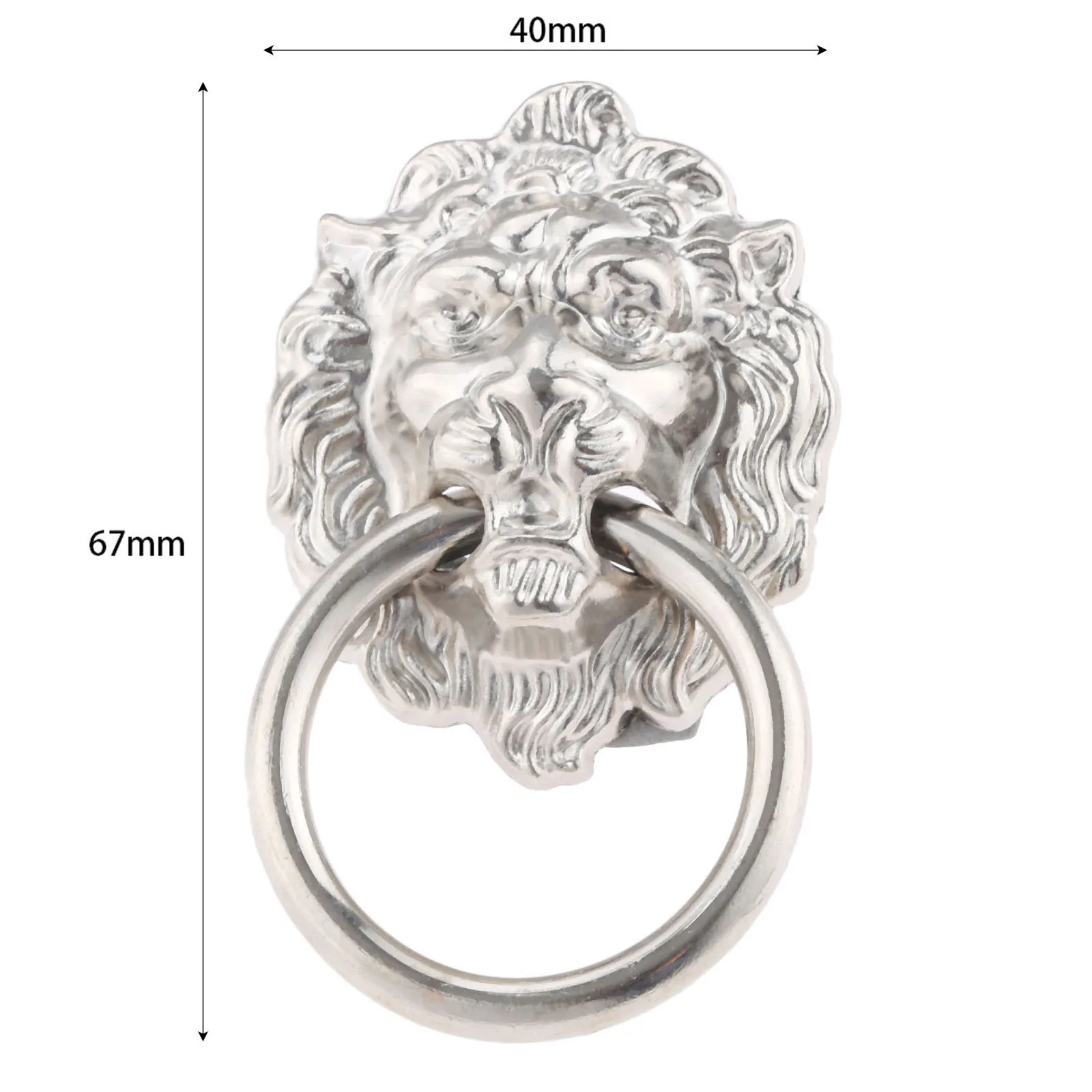 1 шт., кольцо дверного молотка с головой льва, ручки для выдвижных ящиков, выдвижные кольца, серебряные для шкафа, 40*67 мм