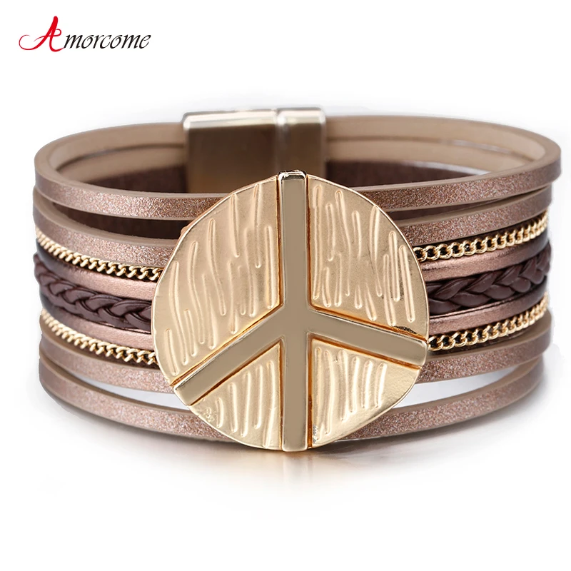 Us 3 49 30 Off Amorcome Peace Symbol Charm Leather Bracelets For Women 2019 Fashion Magnetic Clasp Multilayer Wide Bracelet Female Jewelry Gift In Us 3 49 30 Off Amorcome Peace Symbol Charm Leather Bracelets For Women 2019 Fashion Magnetic Clasp Multilayer Wide Bracelet Female Jewelry Gift In
