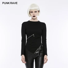 Панк рейв Готический стимпанк Повседневный тощий тонкий молния украшение Женская футболка Топы Мода OPT162