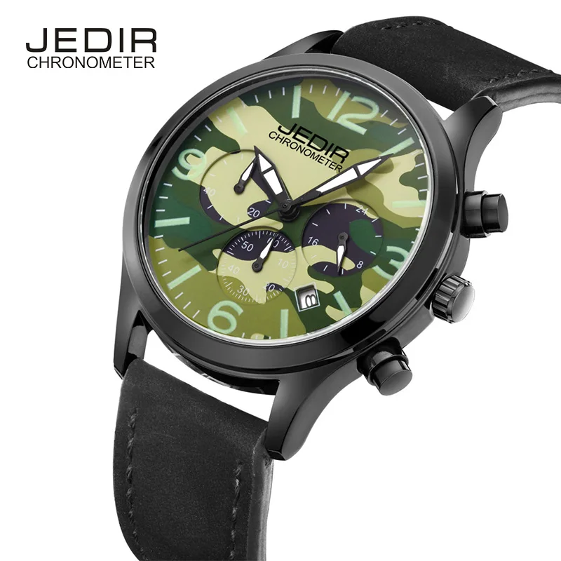 

JEDIR Camouflage Dial Fashion Quartz Men Watch Multifunction Sub Dials Calendar Hardlex Wrist Watch Waterproof Mens Colck