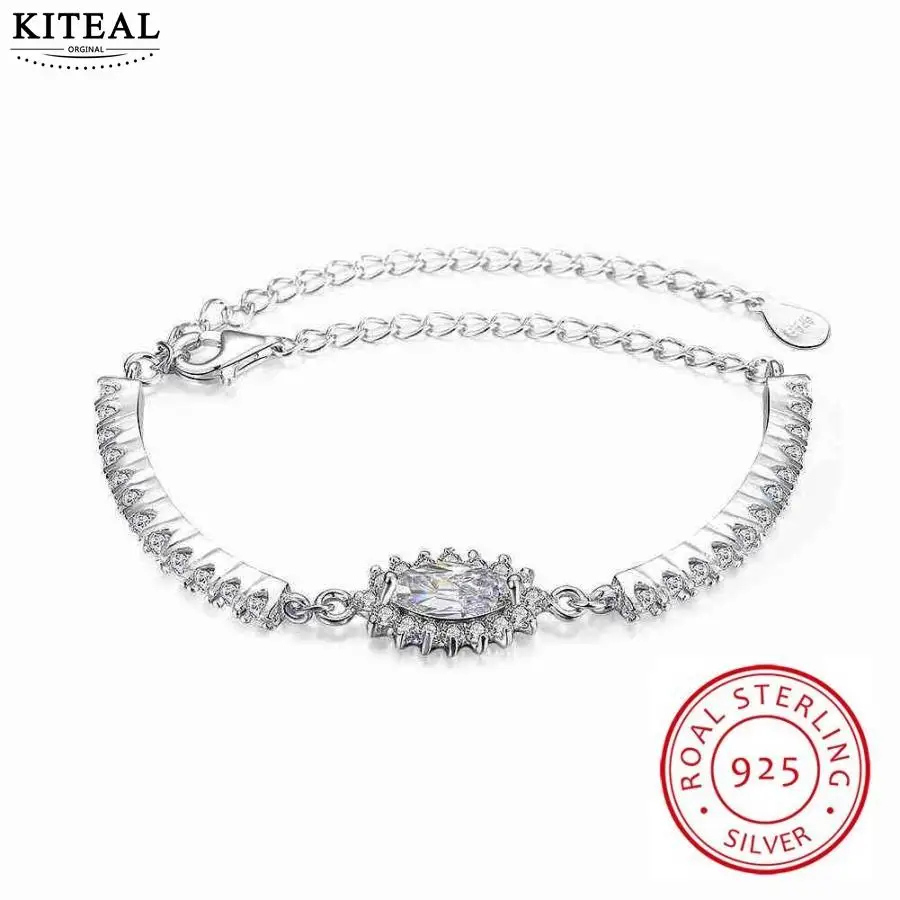 

KITEAL 2019 newest Real 925 Sterling Silver bangles for women Shimmering Crysta pulseras collier plastron
