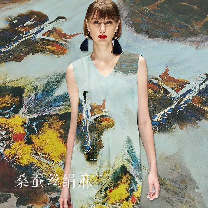 

Silk linen fabric small city beauty 35mm heavyweight printed silk spinning silk fabric silk dress robe cloth woven fabric