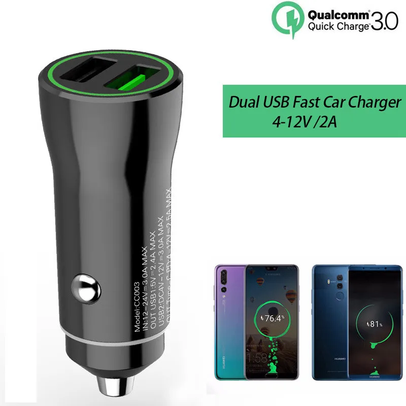 Автомобильное зарядное устройство 2 А Тип C умный светодиодный индикатор QC3.0