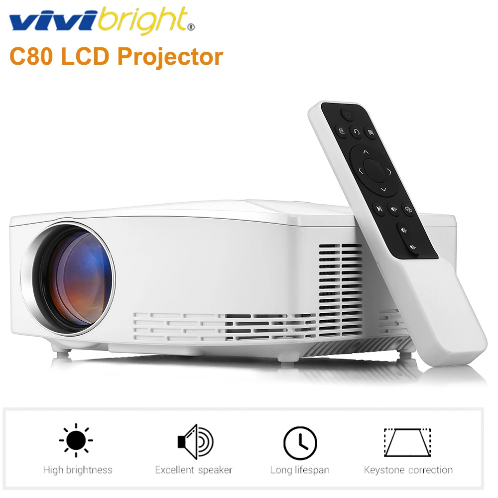

New VIVIBRIGHT C80 Portable LCD Projector 1080P Home Theater 1500 Lumens 1280*720P 16:9 Display Projector Built-In Speaker