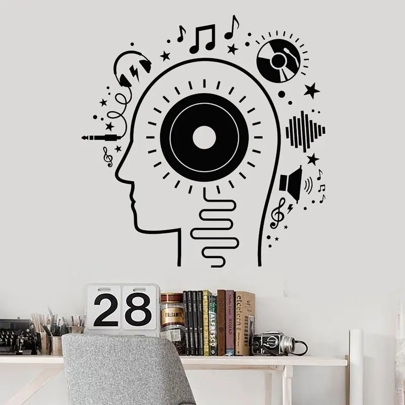 

Creative Design Head Music Lover Headphones Melody Vinyl Wall Stickers Home Decor For Teens Room Removable Decals Wallpaper 3207