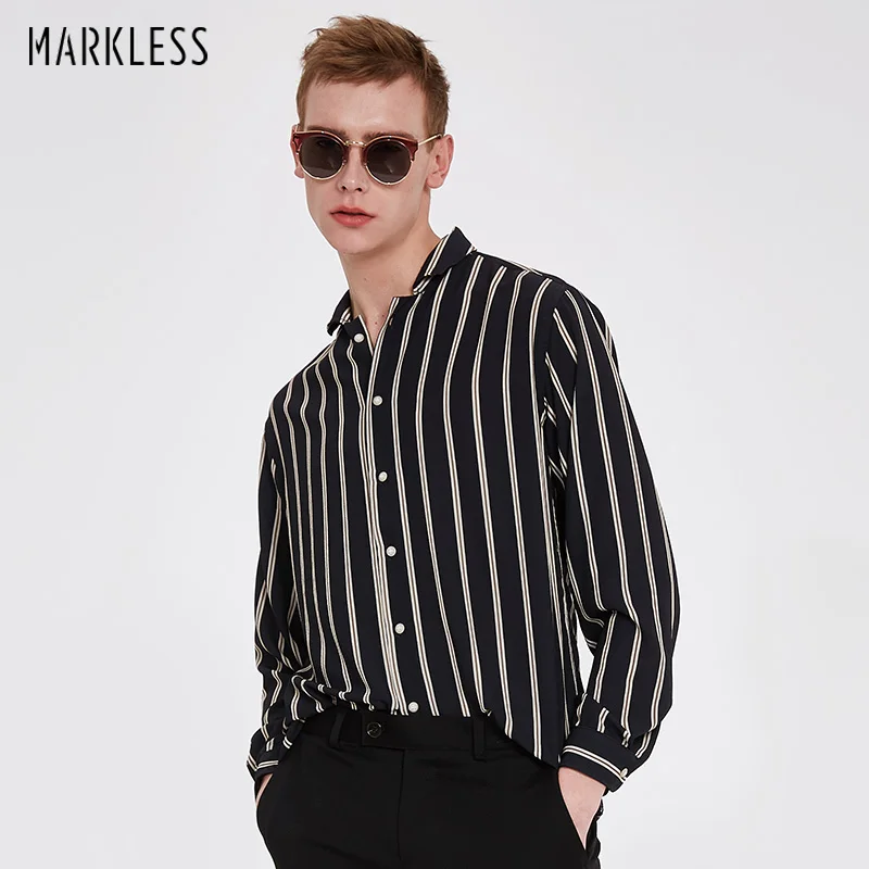 Markless Весна новое поступление Классические черные и белые рубашка в полоску Для мужчин M-XXL моды Повседневное Camisa masculina csa8506m
