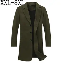 New Autumn Cotton Men Trenchcoat Business Casual Long Trench Coat Jacket High Quality Loose Outwear Overcoat Size 6XL 7XL 8XL