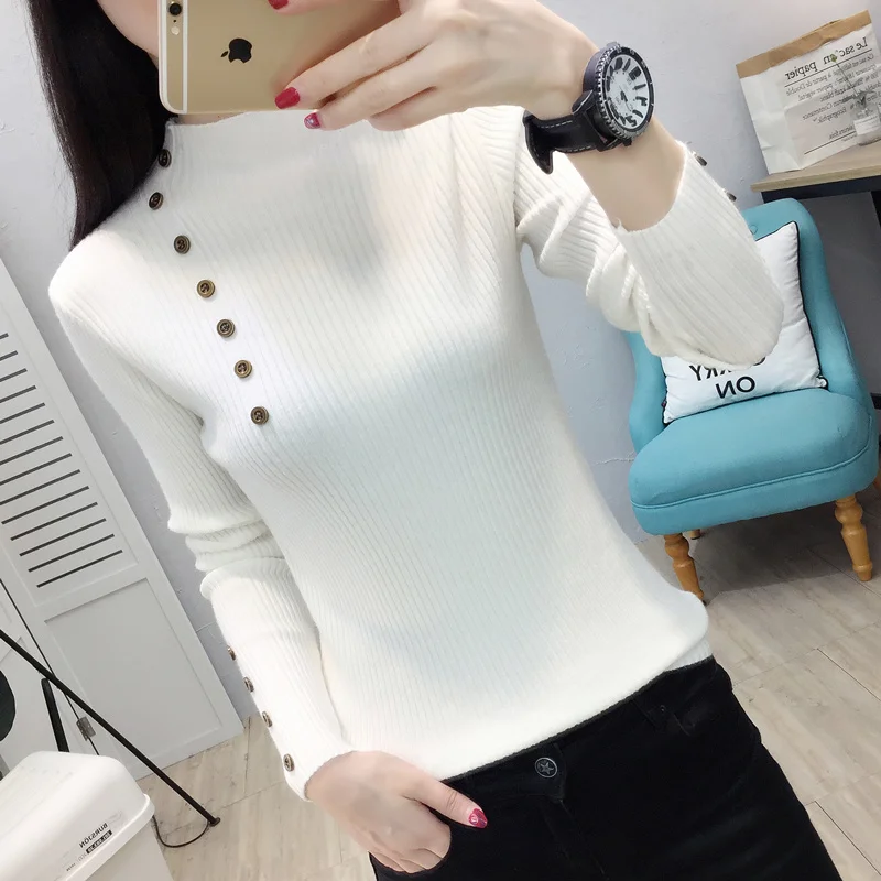 Price 2019 Korean half high necked blouses, women s knitted sweater long sleeves, slim body, short sleeves, sweater, net red.