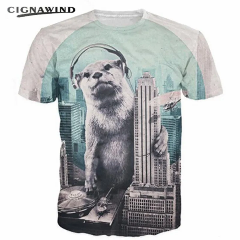 Новые футболки для ди-джеев футболка с 3d принтом badass Otter taking over the city as personal DJ Booth